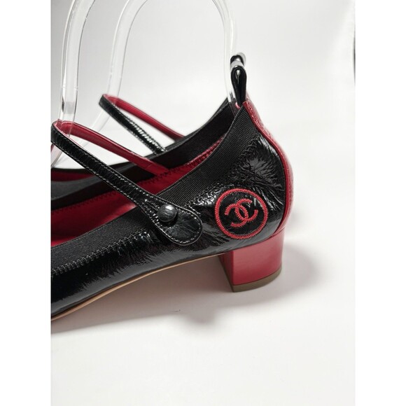 Chanel Mary Jane Block Heels Red & Black Patent Leather Cap Toe Sz EU 36 6 - Picture 6 of 10